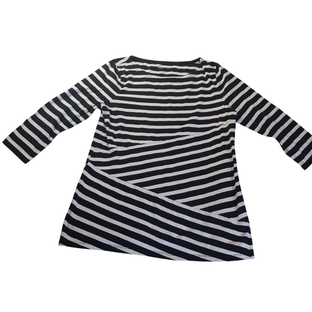 Talbots Stripe Tunic Top S Boatneck 3/4 Sleeve Black‎ White Cotton Stretch Mod